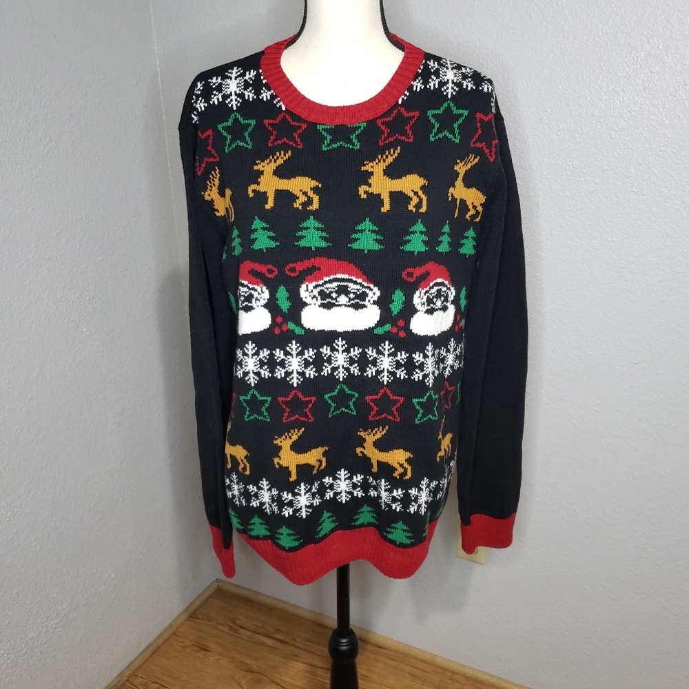 Ugly Christmas Sweater with Santa and Snowflakes